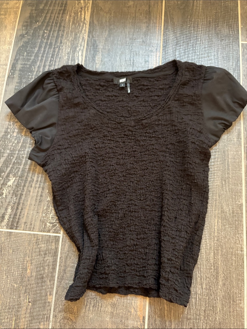 DKNY Black Textured Short Sleeve Scoop Neck Top